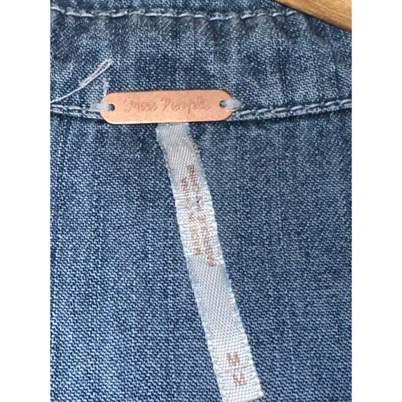 Free People Rivet Romper Utility Denim Chambray Button Front Long Sleeves M - Picture 3 of 7